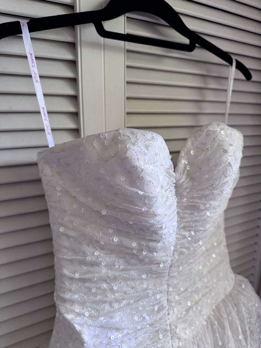 Betsey Johnson White Sequin Strapless Tiered Ruffle Dress Size 2